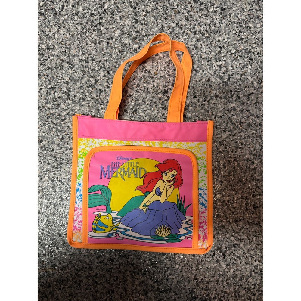 Vintage Disney The Little Mermaid Ariel Mini Tote Bag Neon Pink Orange 90s
